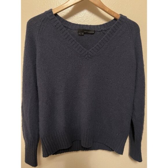 360 Cashmere V Neck Wool & Cashmere‎ Blend Sweater Dark Blue Navy Women's Size M - Picture 2 of 11